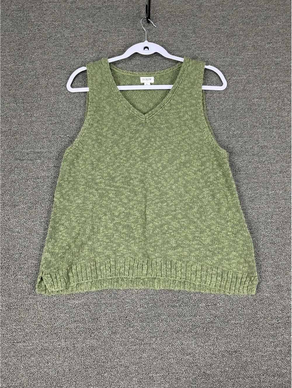 J. Crew Cotton Blend V-Neck Knit Sleeveless Sweater Vest Green Women's Large